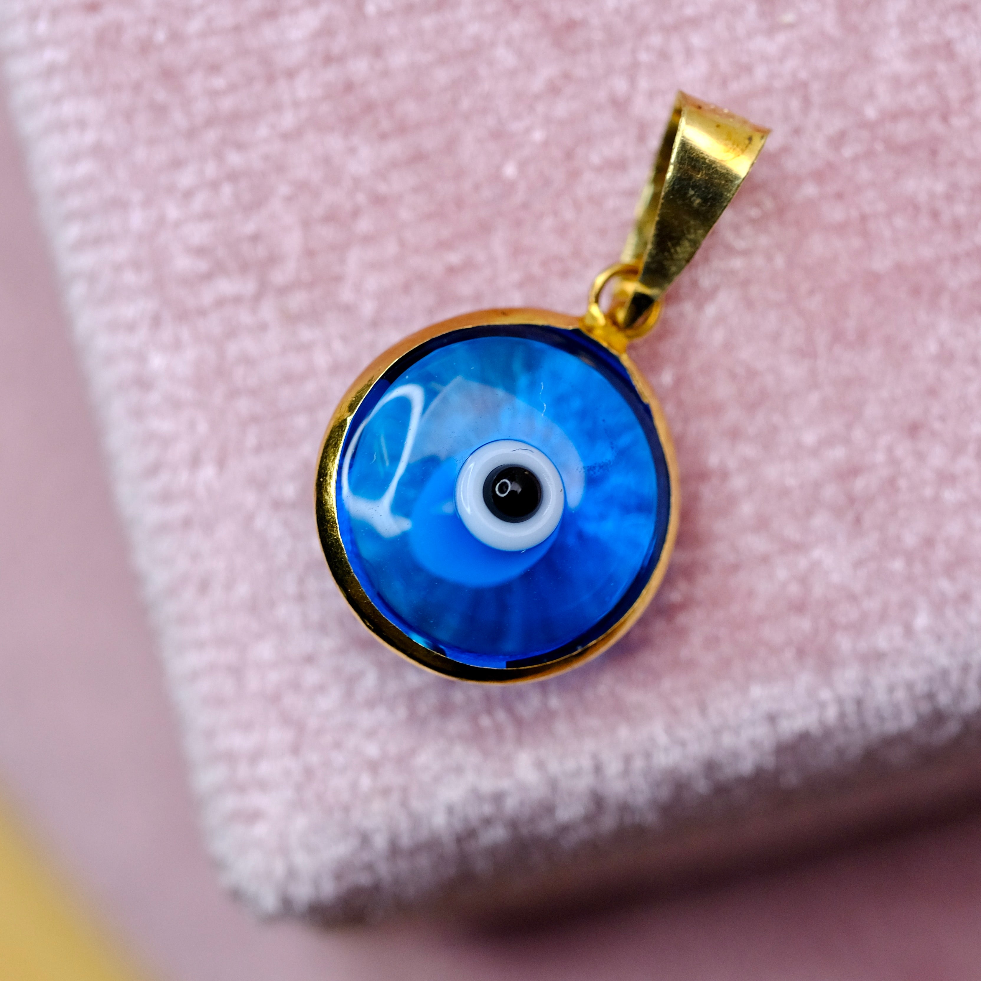 14K Yellow Gold Evil Eye Bezel Small Pendant / Charm