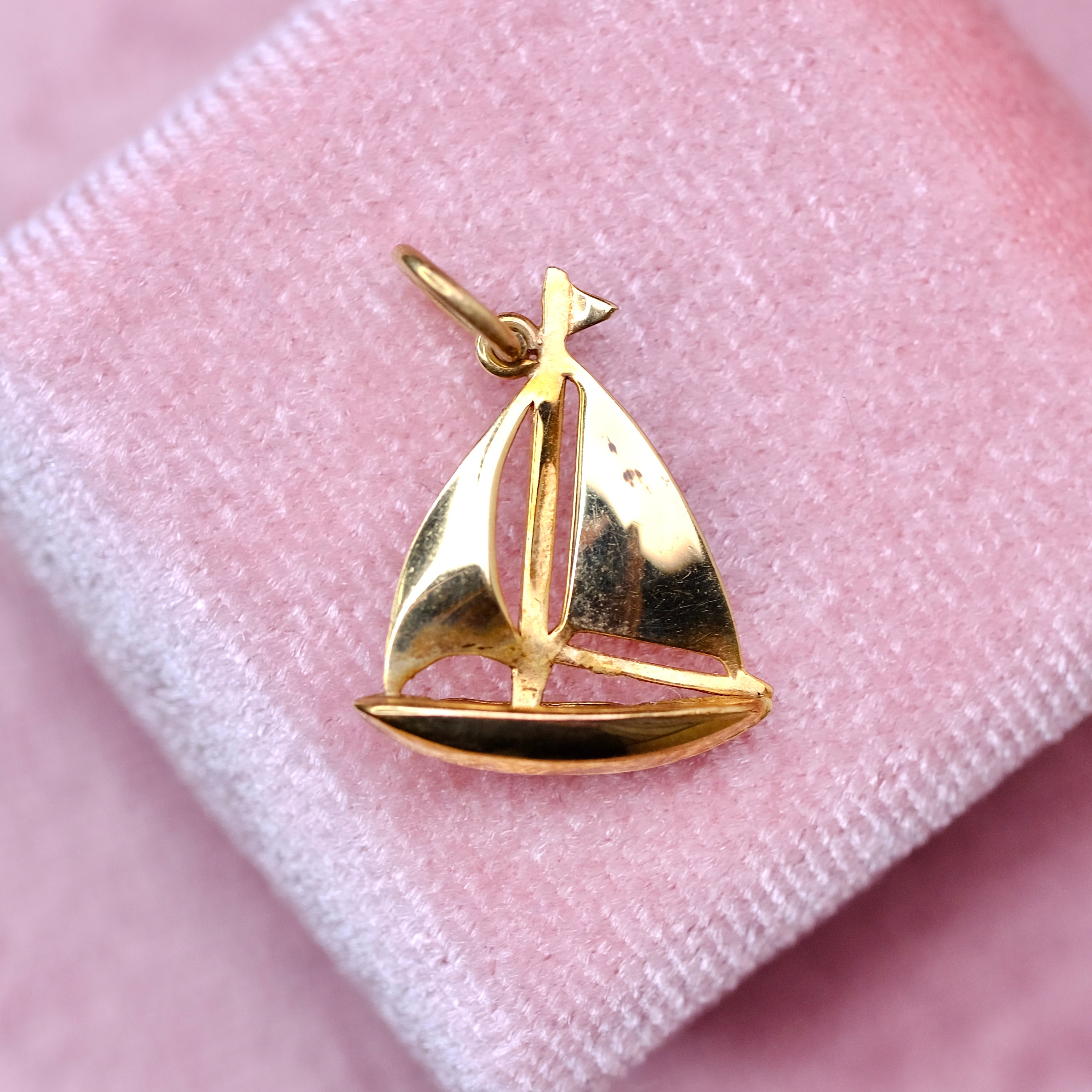 14K Yellow Gold Boat Pendant / Charm for Sea Lover