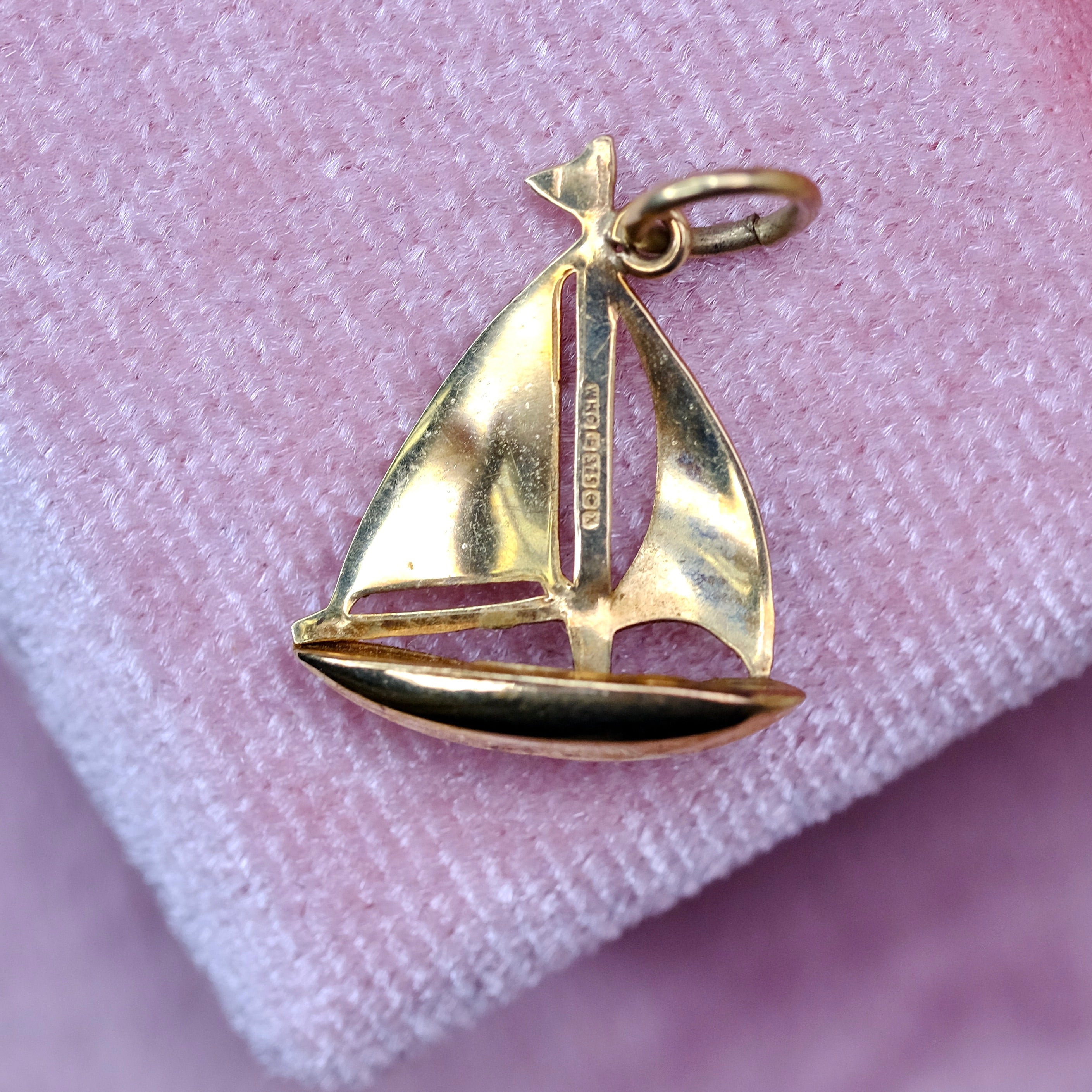 14K Yellow Gold Boat Pendant / Charm for Sea Lover