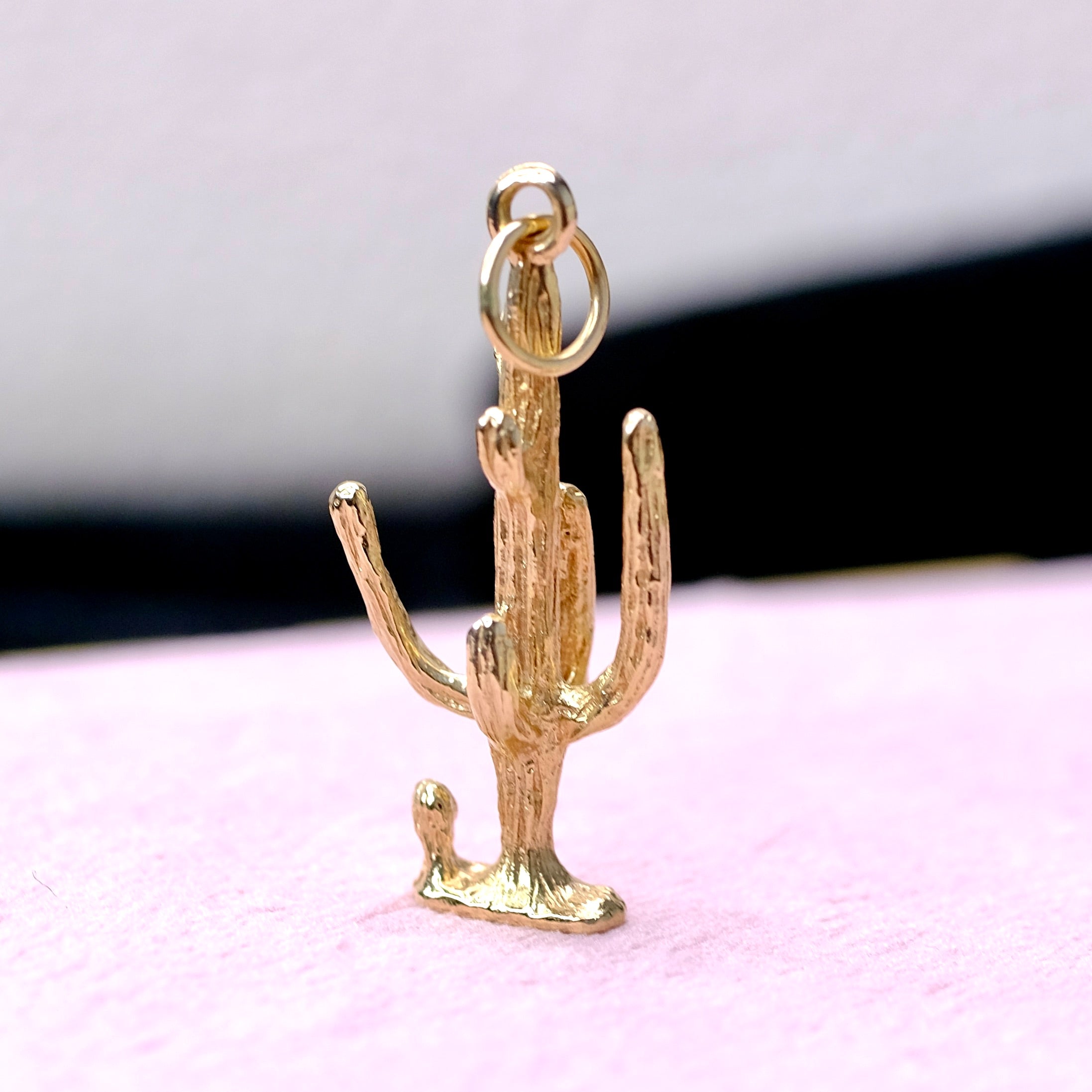 14K Yellow Gold 3D Cactus Pendant