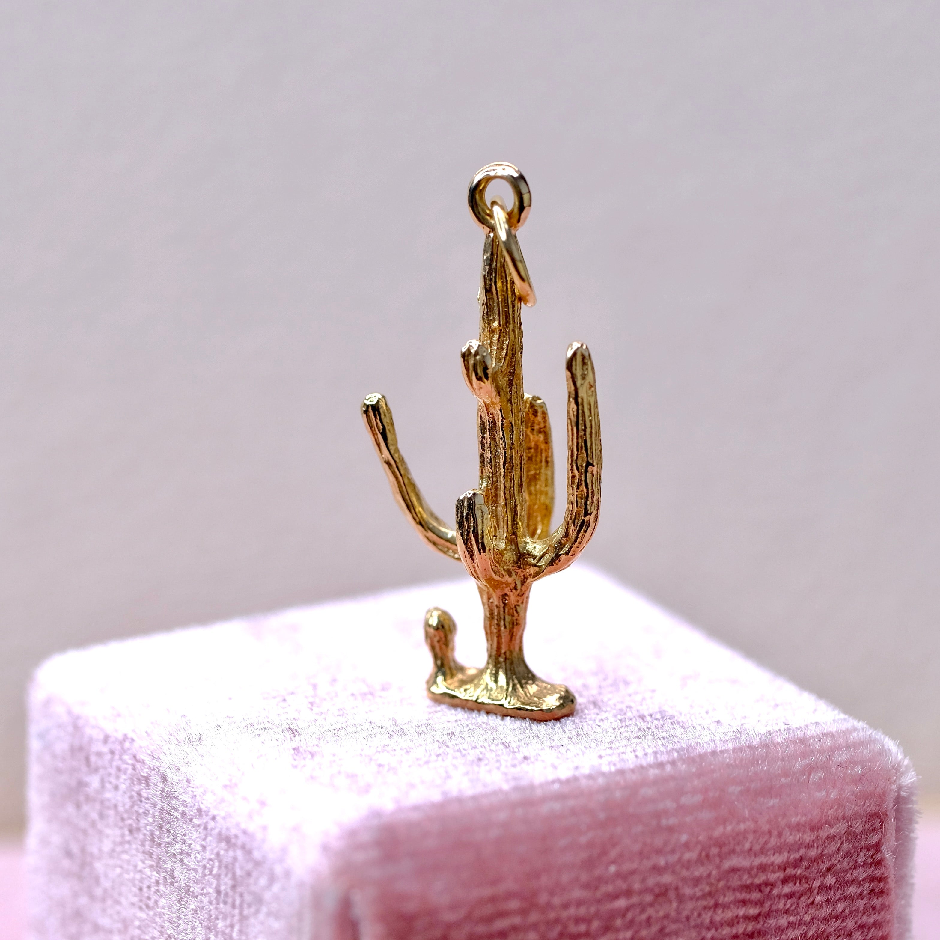 14K Yellow Gold 3D Cactus Pendant