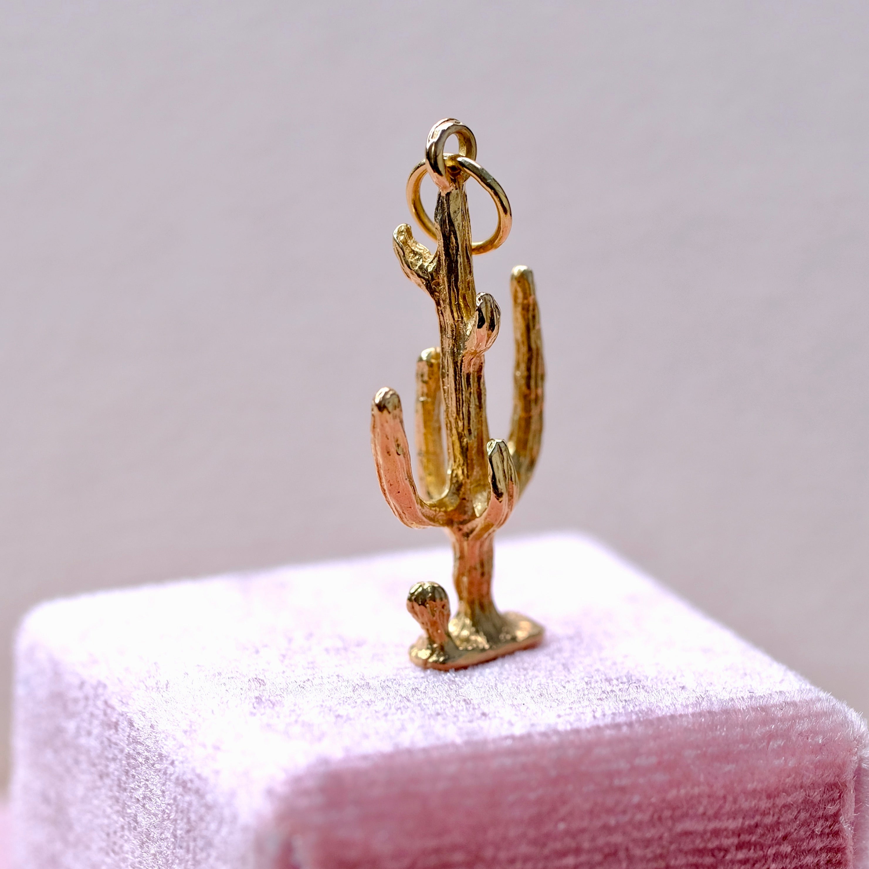 14K Yellow Gold 3D Cactus Pendant