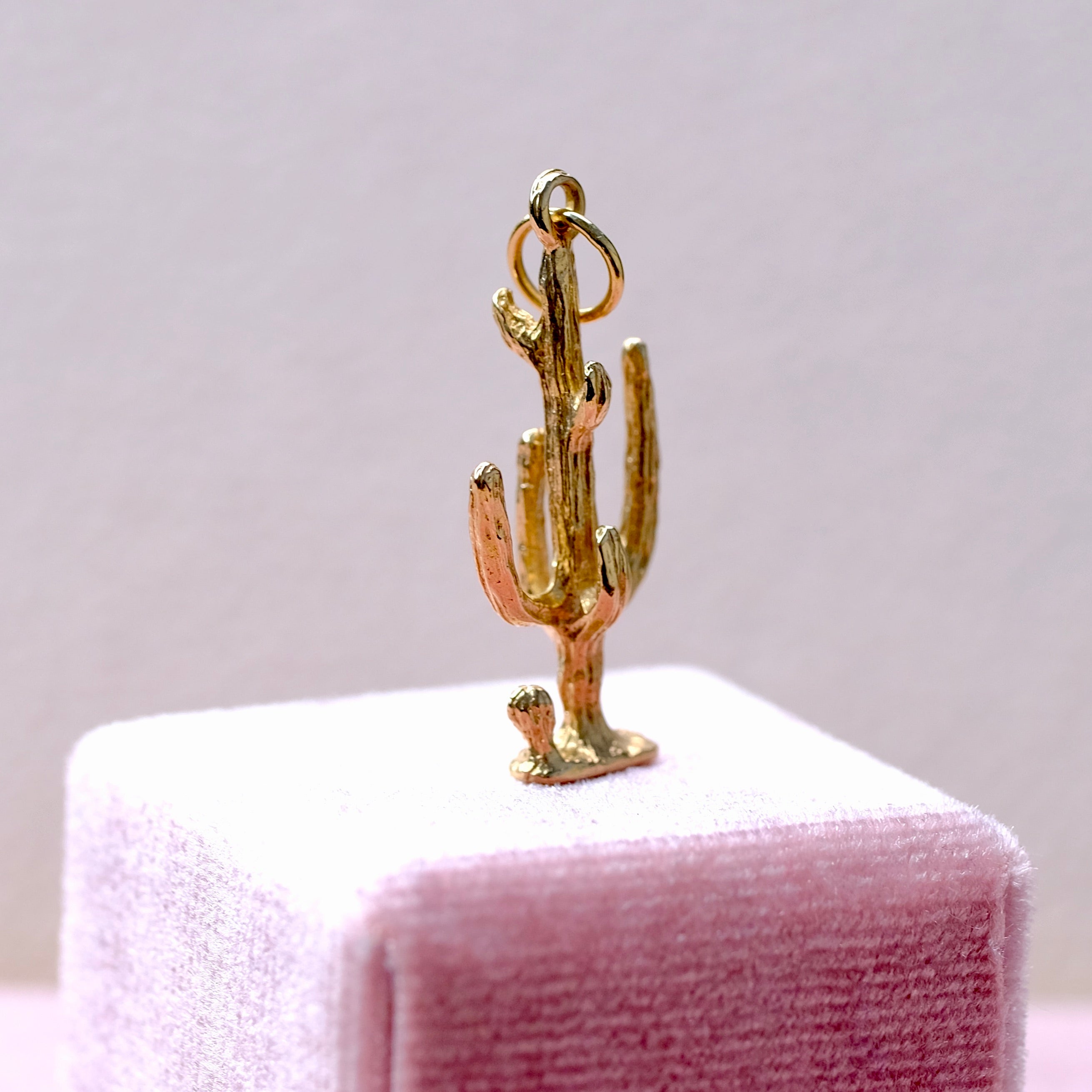 14K Yellow Gold 3D Cactus Pendant