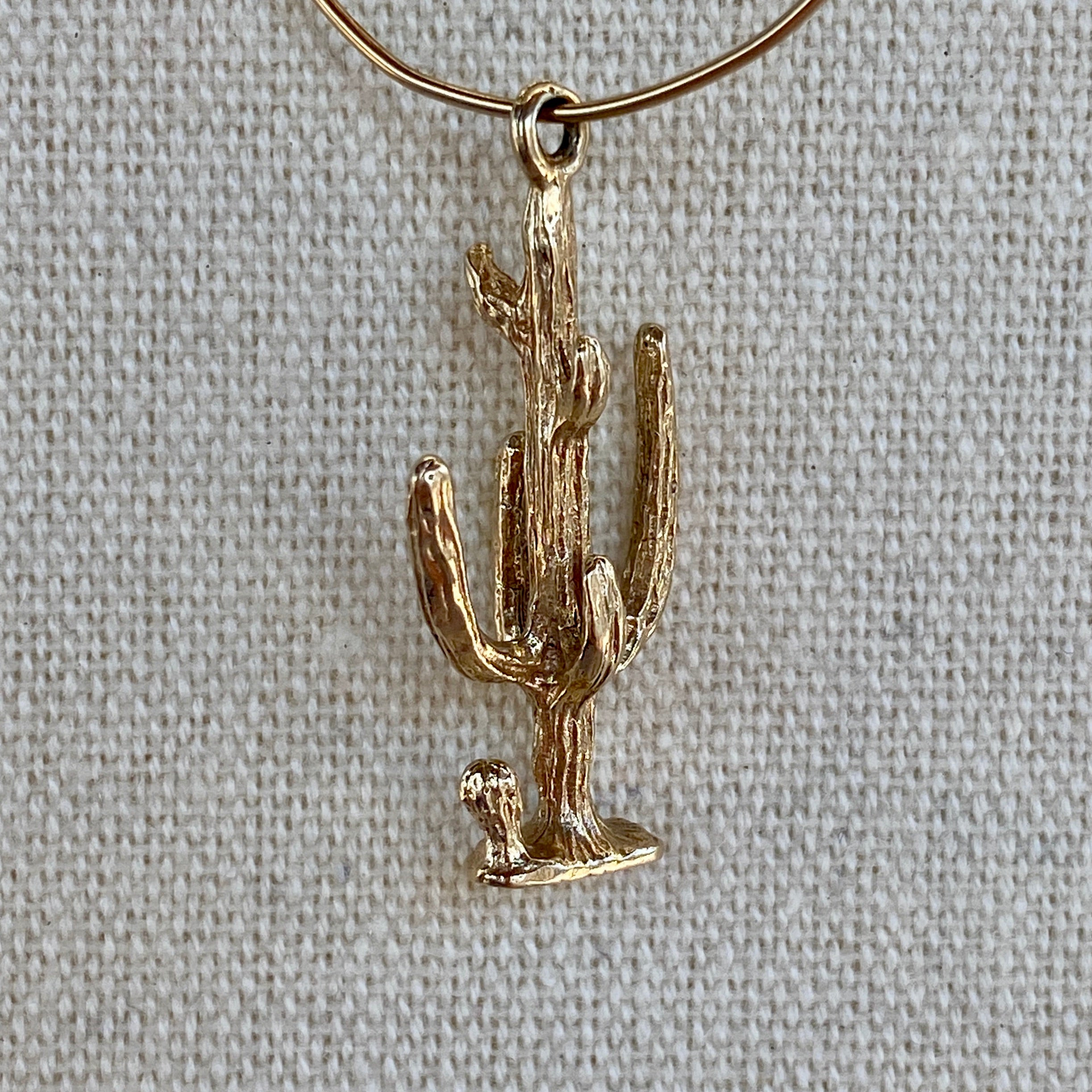 14K Yellow Gold 3D Cactus Pendant