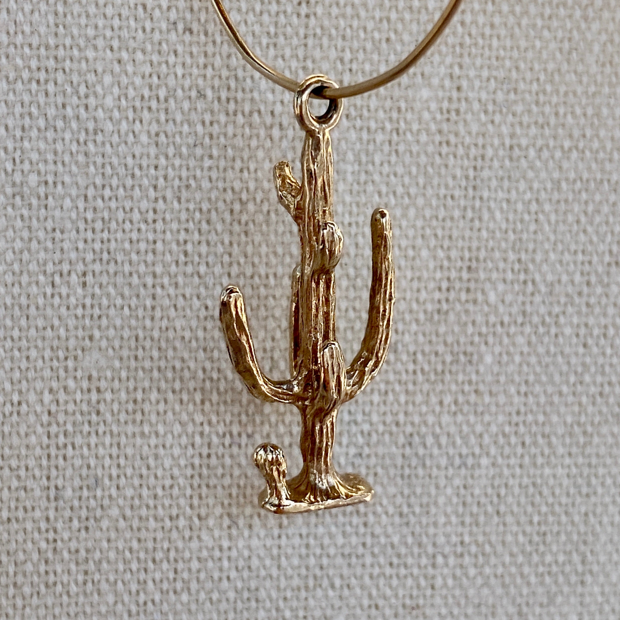 14K Yellow Gold 3D Cactus Pendant