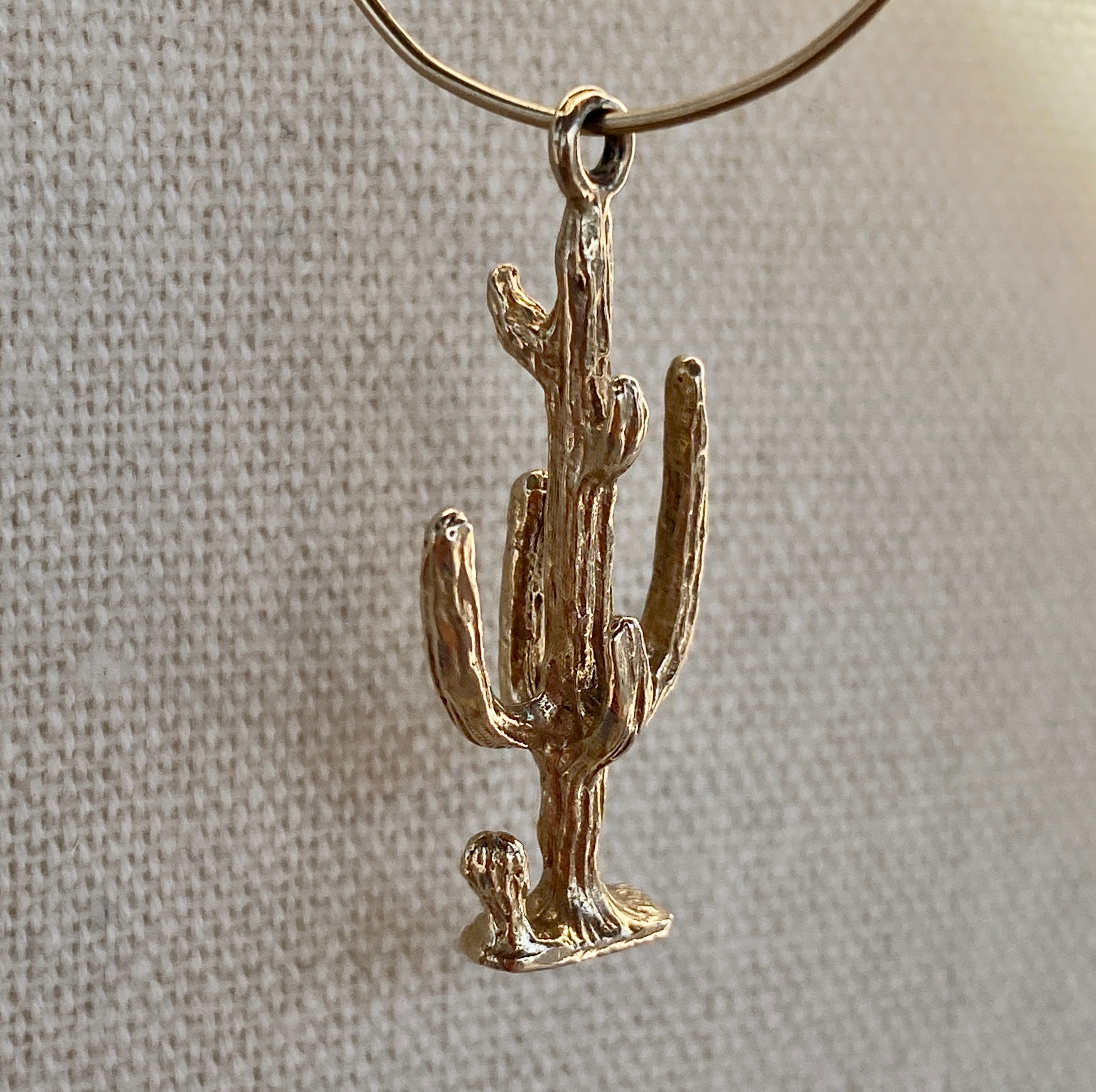 14K Yellow Gold 3D Cactus Pendant