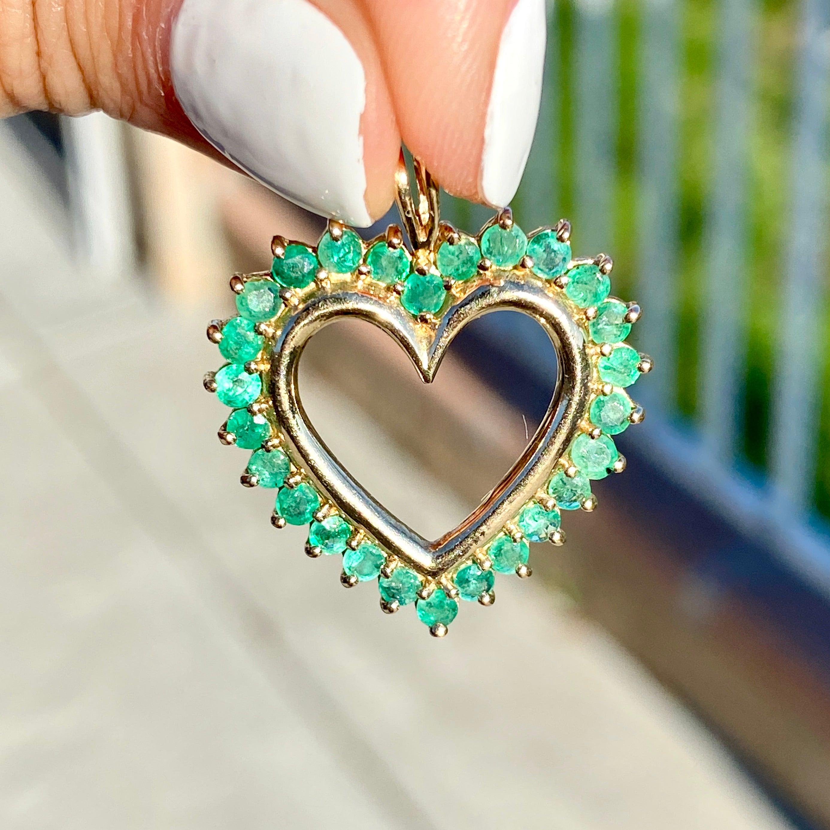 10K Yellow Gold Heart Pendant set with genuine Emerald