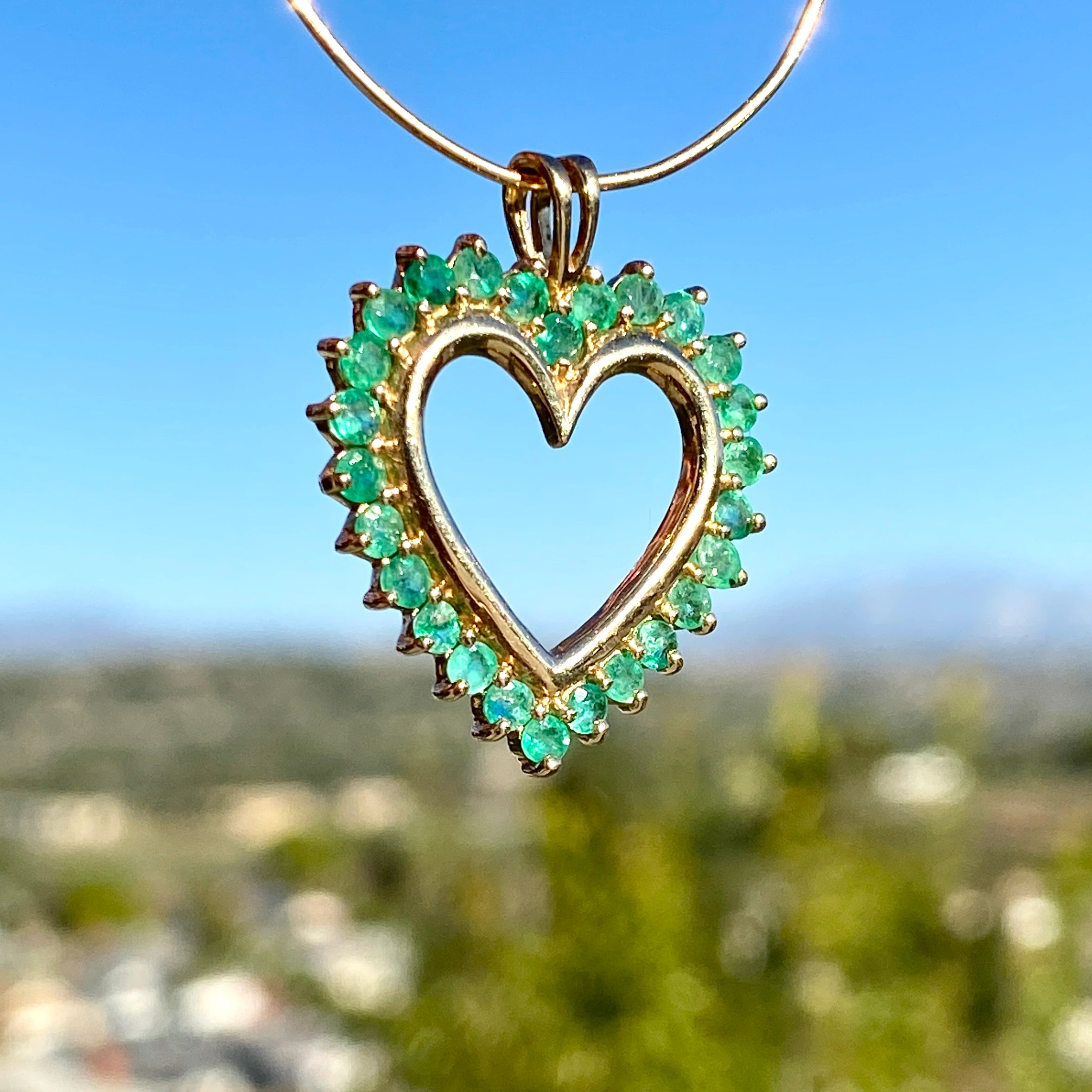 10K Yellow Gold Heart Pendant set with genuine Emerald