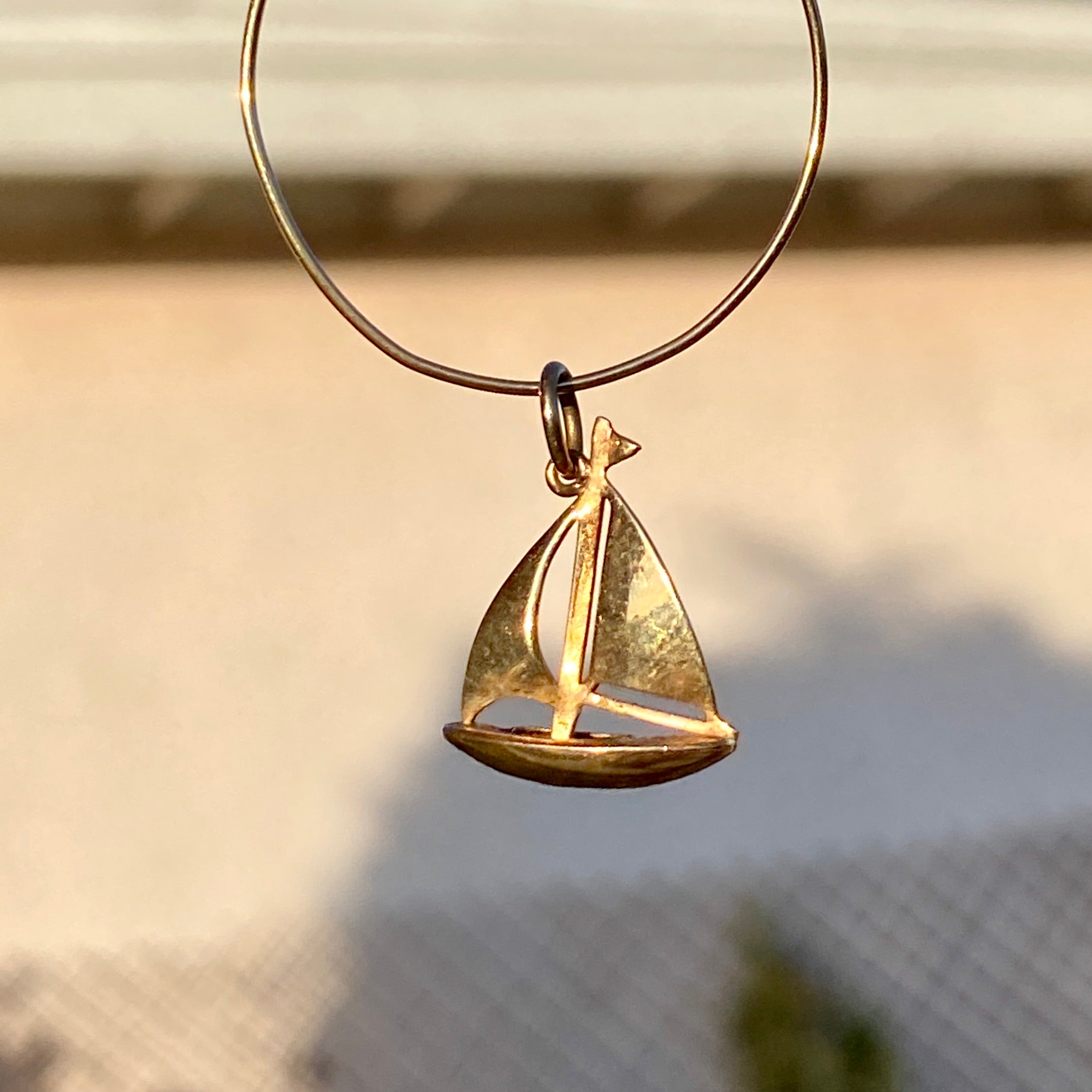 14K Yellow Gold Boat Pendant / Charm for Sea Lover