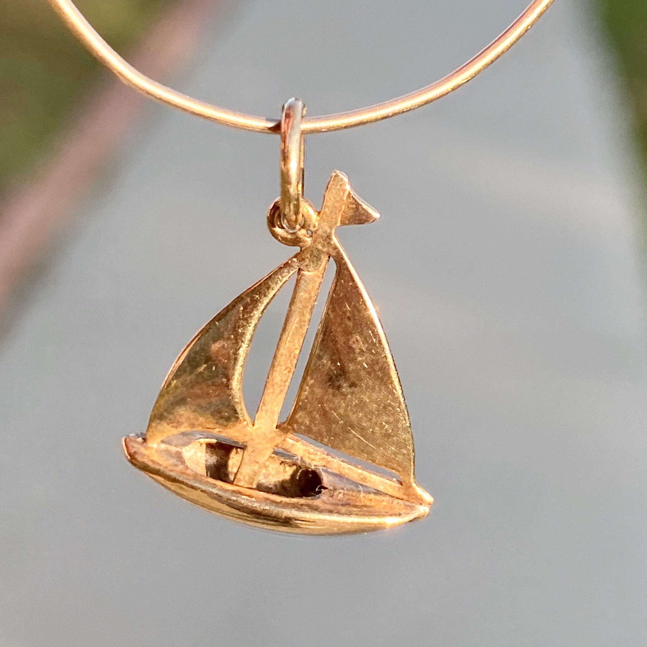 14K Yellow Gold Boat Pendant / Charm for Sea Lover